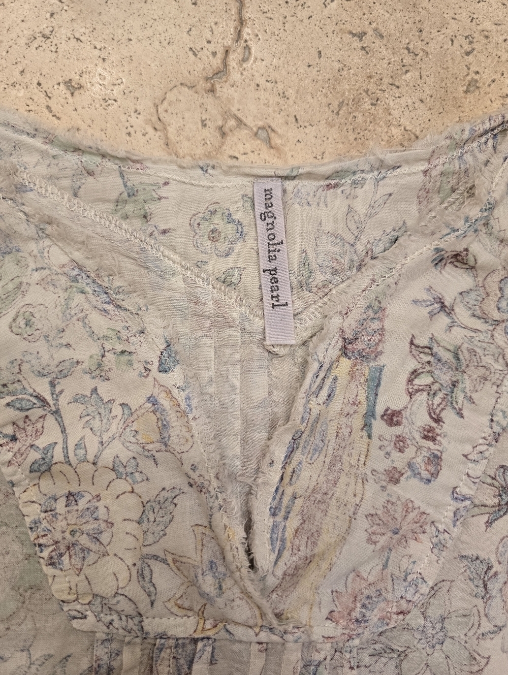 Magnolia Pearl Blockprint Bondi Blouse OOAK OS Rare Piece Of Art - Picture 9 of 15